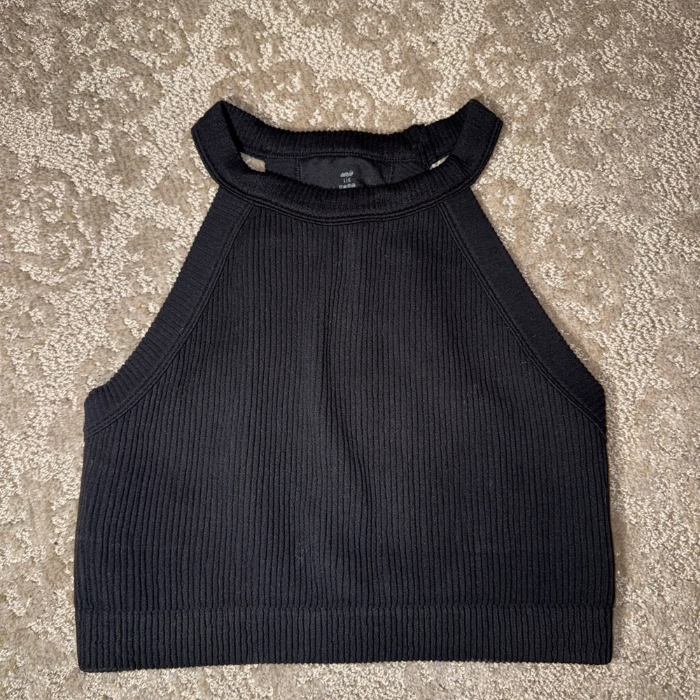 Aerie Black Ribbed Crop Top